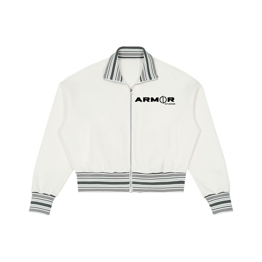 Striped Rib Collar Zip Jacket