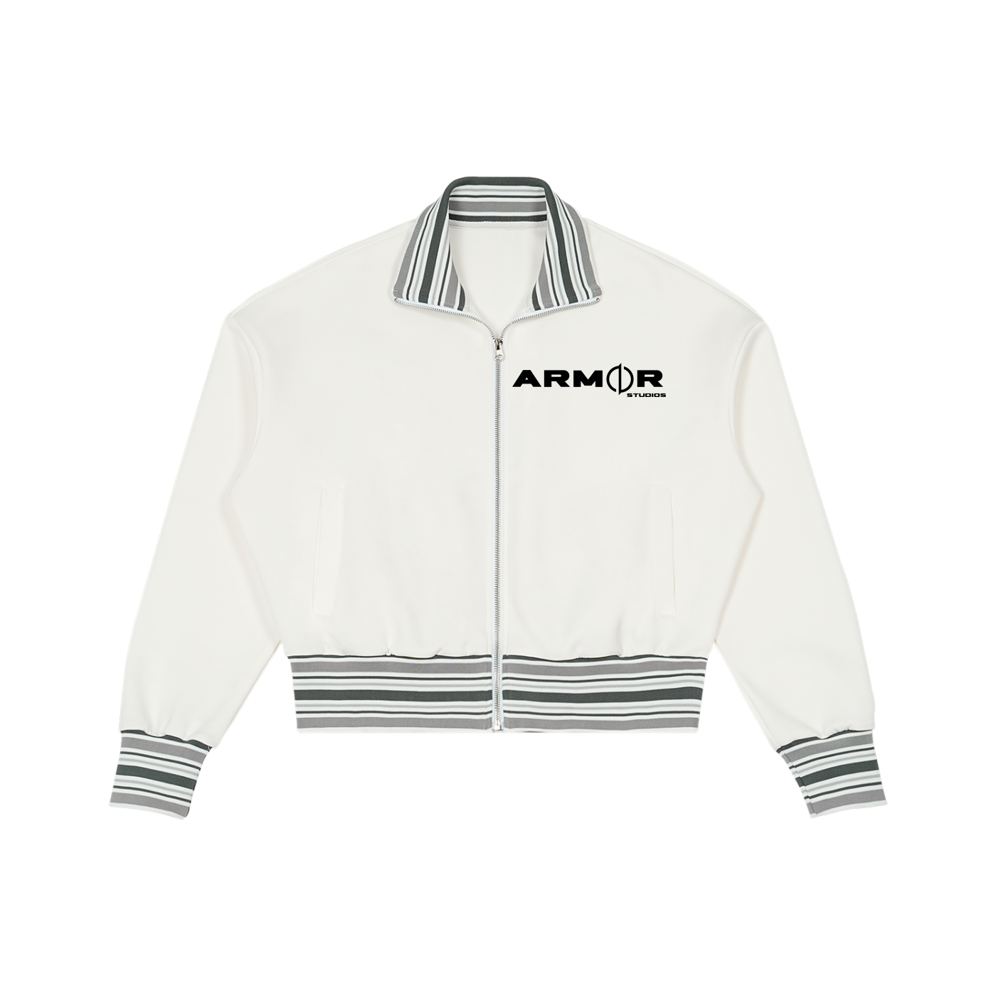 Striped Rib Collar Zip Jacket